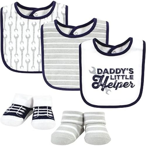 Hudson Baby Unisex BabyCotton Bib and Sock Set