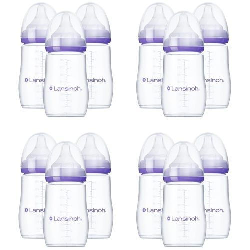Lansinoh Anti-Colic Baby Bottles, BPA-Free Plastic, 8 Ounces, Medium Flow Nipples (Size M), Breastfeeding Bottle with NaturalWave Design, Baby Essentials (Pack of 12)