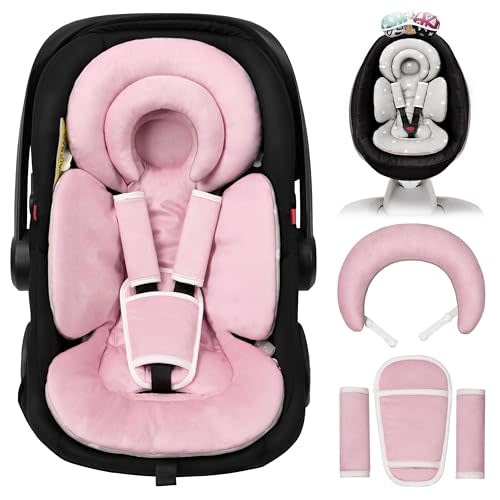 TinlyFinly Infant Car Seat Insert with Extra Cushion for Preemie to Infants, Reversible Newborn Carseat Insert Head Support, Fits for Stroller, Baby Swing, Rocker, Bassinets, Pushchair (Pink)