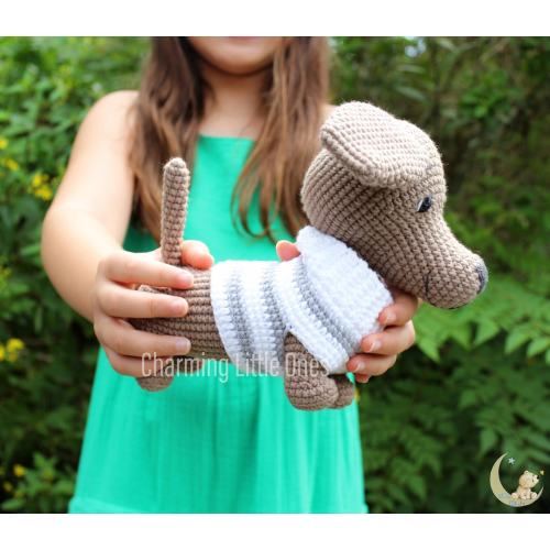 Handmade Wiener Dachshund Dog, Crochet Wiener Dog, Amigurumi Plush, Stuffed Animal Gift, Baby Shower Gift, Newborn Gift, Birth Announcement