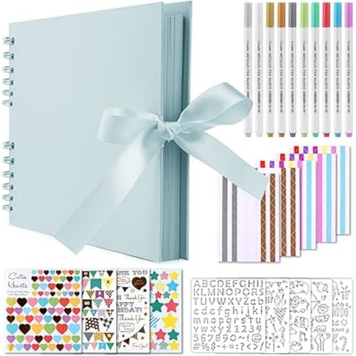 Gotideal 80 Pages Scrapbook Album with 10 Metallic Markers, Craft Paper Photo Album for Wedding and Anniversary, Family DIY Scrapbook Accessories with Scrapbooking Stickers Corners(BLUE)