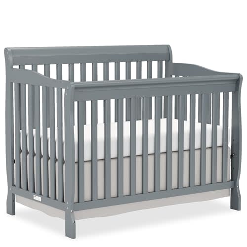 Goldzone Baby Crib 5-in-1 Convertible, Wooden Cribs Converts to Toddler Bed, Daybed and Full-Size Bed, Nursery Furniture with Non-Toxic Finishes (Steel Grey)