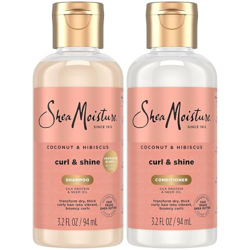SheaMoisture Curl & Shine Shampoo & Conditioner, Travel-Size – Coconut & Hibiscus Curly Hair Products for Shine & Frizz Control, 3.2 Oz Ea (2 Piece Set)