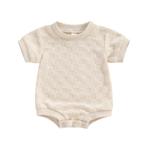 Kavousa Unisex Baby Boy Girl Bubble Romper Summer Short Sleeve Jumpsuit Fuzzy One Piece Outfit Neutral Baby Clothes