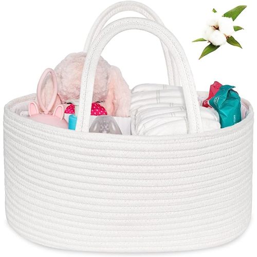 ABenkle Baby Diaper Caddy, Nursery Storage Bin and Car Organizer for Diapers Wipes, Cotton Rope Basket Changing Table Caddy