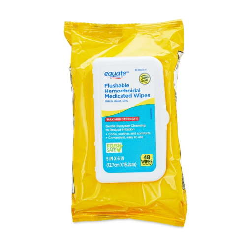 Equate Witch Hazel Flushable Hemorrhoidal Medicated Wipes, 48 Count HSA/FSA Eligible