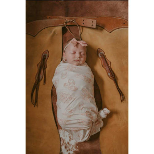 Pink Horses Toile Bamboo Swaddle Blanket