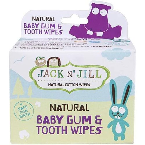 Jack N' Jill Baby Gum & Tooth Wipes - Natural & Safe, Contains only Water & Xylitol, Soft Sterilized Cotton, Free from Fluoride & Sugar, Baby Mouth Wipes - 25 Individually Wrapped Wipes