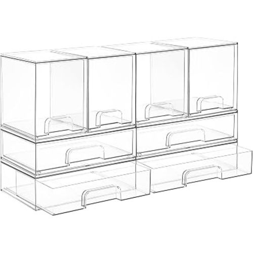 Vtopmart 8 Pack Stackable Storage Drawers Set, Clear Plastic Organizer Bins for Baby Bottle, Beauty Supplies Storage, Ideal for Kichen Countertop, Vanity, Bathroom, Cabinet, Pantry Organization