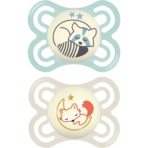MAM Perfect Night Baby Pacifier, Patented Nipple, Glows in the Dark, 0-6 Months, Boy, 2 Count (Pack of 1)