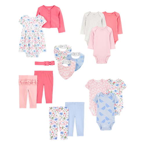 Carter's Child of Mine Baby Girl Bodysuit, Bib, Pant and Outfit Set, 16-Piece, Sizes Preemie-18 Months