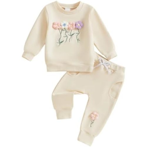 Toddler Baby Girl Clothes Cute 3D Floral Infant Long Sleeve Sweathsirt Fall Winter Outfits Kids Pullover Pants Set