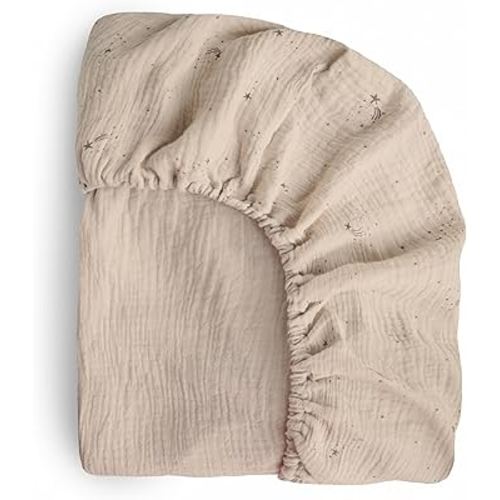 mushie Extra Soft Muslin Fitted Crib Sheet | 192 Thread Count | 28"x 52" (Falling Stars)