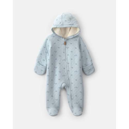 Baby Boy Train Teddy Fleece Long-Sleeve Jumpsuit - Blue | Carter's