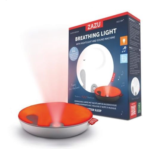 ZAZU - Emmy The Elephant Breathing Night Light with Music Box - Scientifically Proven Baby Sleep Aid, Relaxing Red Light for Melanin Boost, White Noise, Lullabies - Auto On/Off Function