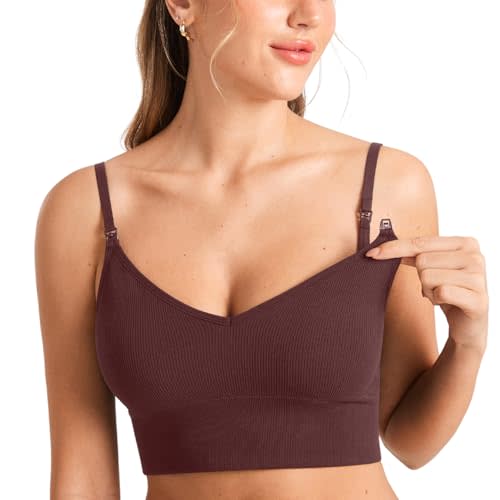 MOMANDA Ribbed Nursing Bras Women's Longline Sleep Breastfeeding Support Seamless Maternity Sports Bra V Neck Wireless