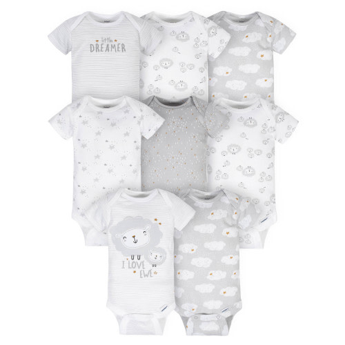 Gerber Baby Boy or Girl Gender Neutral Short Sleeves Onesies Bodysuits, 8-Pack (Newborn - 12 Months)