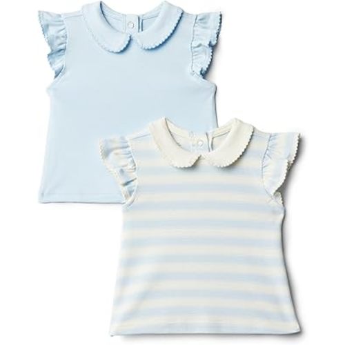 Amazon Essentials x Sofia Grainge Toddlers and Baby Girls' Short Sleeve Blouse, Pack of 2