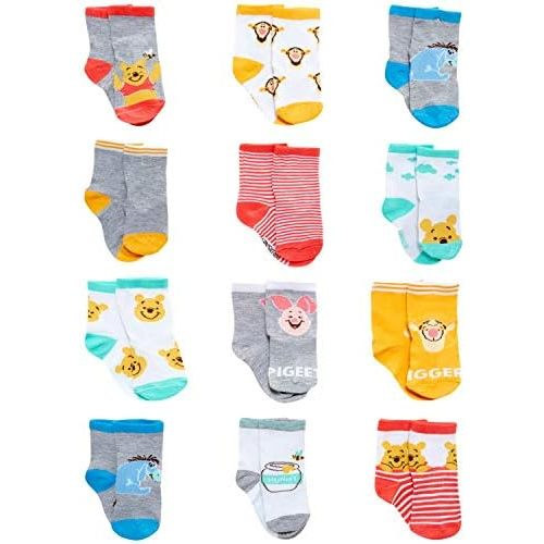 Disney Baby Boys Socks - 12 Pack Soft Newborn Baby Socks Character Prints - Cute Newborn and Infant Socks (0-24M)