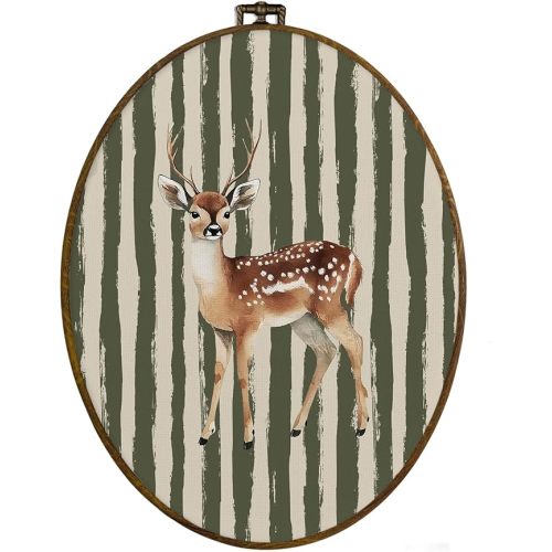 dvhdajed Vintage Olive Deer Oval Wall Art Decor, Deer Nursery Decor,Farmhouse Reindeer Framed Canvas Art, Retro Rustic Reindeer Wall Hanging Decoration for Kitchen Living Room Bathroom, 8.7x11.3 In