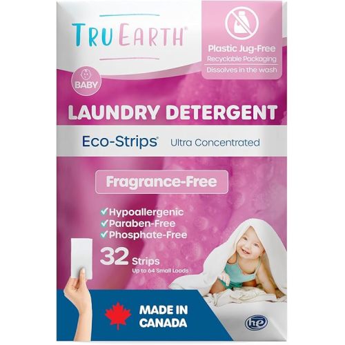 Tru Earth Hypoallergenic Baby Laundry Detergent Sheets | Eco-Strips for Sensitive Skin | Fragrance Free | Detergent for Newborn, Infants, Toddlers, Children, Baby Clothes | Up to 64 Loads (32 Count)
