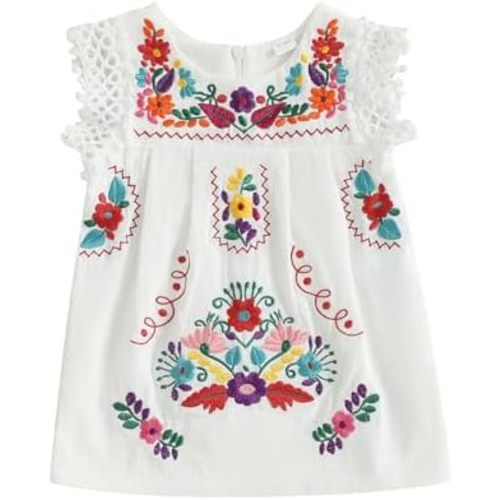 Toddler Baby Girls Mexican Dress Traditional Embroidered Floral Cinco De Mayo Outfit Summer Folklorico Fiesta Dress