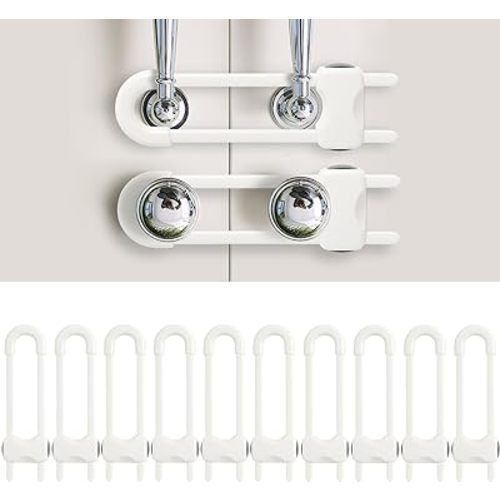 Baby Proofing Cabinets, Sliding Cabinet Locks for Babies, Adjustable U Shaped Baby Safety Locks, Childproof Cabinet Latch for Kitchen, Bathroom, Drawer, Cupboard Doors Knobs & Handles (10Pack White)