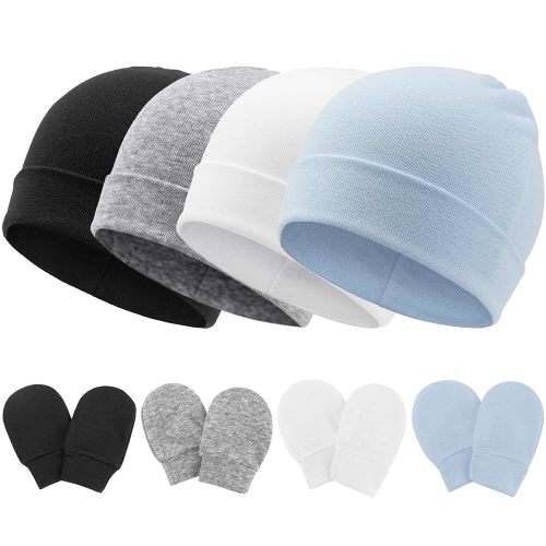 Newborn Baby Hats and Mittens Set Infant Beanie Cap Toddler Gloves Newborn Hospital Hats for Baby Boy Girl Kid 0-6 Months