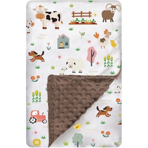 Baby Blanket for Boys Girls Double Layer Soft Plush Minky Blanket with Dotted Backing, Toddler Baby Newborn Blanket Shower Gifts (Farm, 30 X 40 inch)