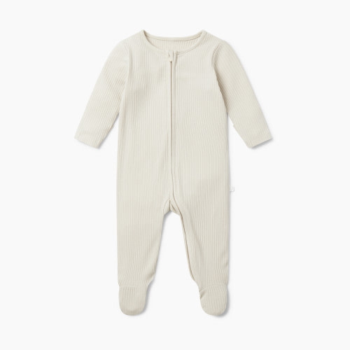 MORI Ribbed Clever Zip Footed Baby Pajamas - Ecru, 3-6m