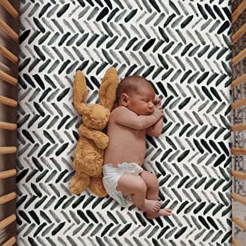 Soft Fitted Crib Sheet, Stretchy and Breathable Toddler Crib Sheet for Boys and Girls, Fits Standard Crib and Toddler Mattress (Grey Stripes)