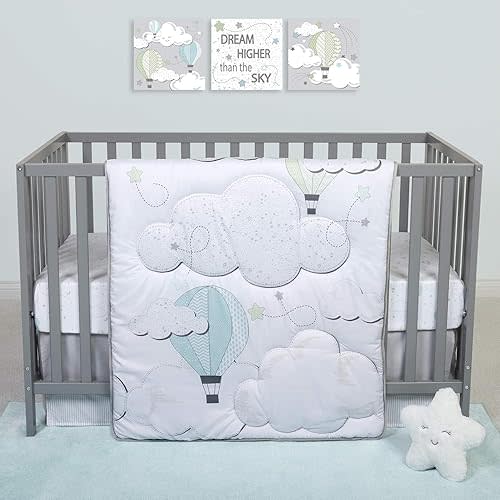 Sammy & Lou Starry Dreams 4-Piece Baby Crib Bedding Set, Includes Quilt, Fitted Crib Sheets Neutral, Crib Skirt, and Plush Toy