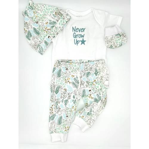 Peter Pan "Never Grow Up" Embroidered Bodysuit and Leggings set - Michael Miller Knit Fabric