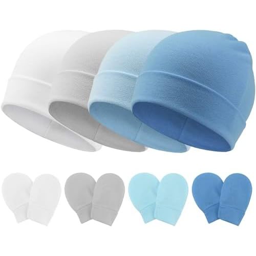 BQUBO Baby Hats and Mittens Infant Cotton Beanie Gloves No Scratch Set Newborn Hospital Hat for Boys Girls