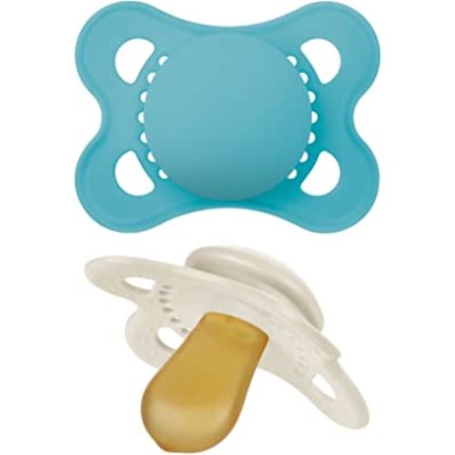 MAM Original Pure Pacifier, Climate Neutral MAM Natural Rubber Pacifier, Sustainable & Bio-Renewable Raw Materials, Sterilizer Case, Boy, 0-6 Months, 2-Pack