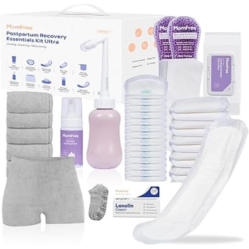 Upgraded Postpartum Essentials Recovery Kit for Women: Labor Delivery Post Partum - Perineal Healing Foam & Upside Down Peri Bottle | 6 Disposable Underwear | Soothing Pads | Nursing & Maxi Pads