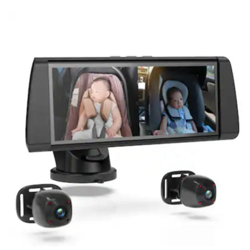 Rexing - BC300 Dual Channel In-Car Baby Cam with Monitor – HD 1080p, IR Night Vision & Split-Screen Display - Black