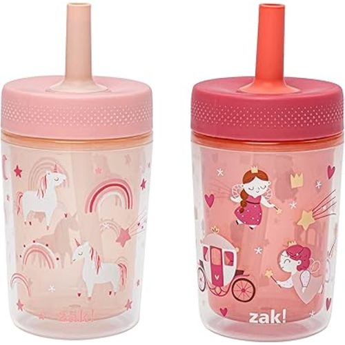 Zak Designs Capri Toddler Tumblers For Travel or At Home, 9oz 2-Pack Double Wall Plastic Sippy Cups With Leak-Proof Design is Perfect For Kids (Fairy Tales, Rainbow Magic)