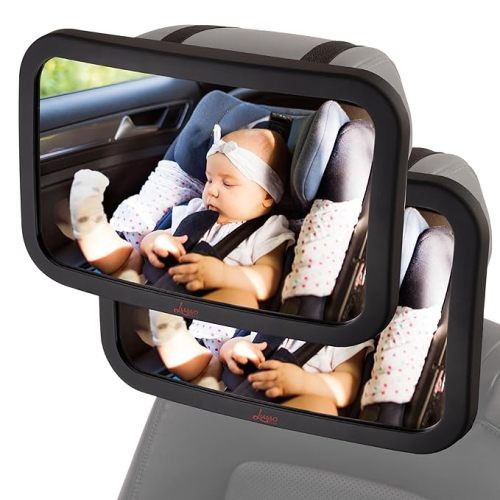 Lusso Gear Baby Backseat Mirror for Car (2 Pack) - Largest and Most Stable Mirror with Premium Matte Finish, Crystal Clear View of Infant in Rear Facing Car Seat - Secure and Shatterproof (Black) - 2-Pack Black