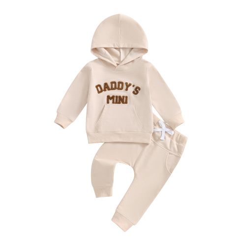 Baby Toddler Boy Fall Hooded Clothing Set 0 6 12 18 24 Months 2T 3T Letter Embroidery Long Sleeve Hoodie and Elastic Sweatpants 2 Piece Outfits