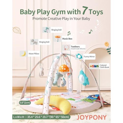 Baby Play Gym & Activity Mat, Soft Tummy Time Mat with 7 Detachable, Activity Gym with Musical, Mirror, Teething Ring, Sensory & Hanging for Newborn to Toddler Gifts - Enchanted Rainbow Forest