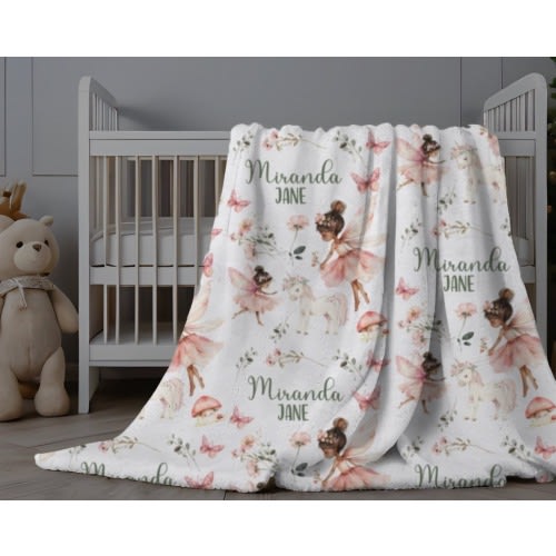 Fairy Baby Blanket, Personalized Baby Girl Blanket, Fairies Baby Name Swaddle, Custom Fairy Garden Minky Blanket, Personalized Gift for Baby