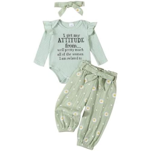 Tsnbre Newborn Baby Girl Clothes Letter Daisy Rib Knit Romper Pants Headband Fall Winter Outfits 3 6 12 18 Months