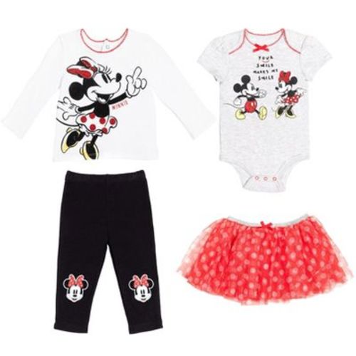 Disney Minnie Mouse Newborn Baby Girls Bodysuit T-shirt Mesh Skirt And Leggings 4 Piece Layette Set Dark Multipack 3-6 Months