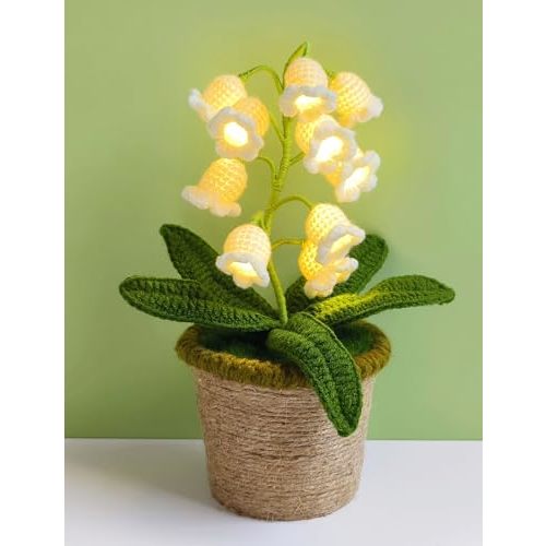 Lily of The Valley Lamp, Crochet Artificial Flower with 10 Little Night Lights, Cute Gifts for Women Wife Girlfriend Birthday Christmas Valentine Mother's Day -Large