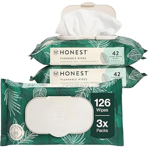 The Honest Company Hypoallergenic Flushable Wipes for Sensitive Skin, Tropical Leaves, 126 Count