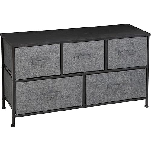 ZENY Extra Wide Dresser Storage Tower - Storage Tower Unit for Bedroom, Hallway, Closet, Office Organization - Steel Frame, Wood Top, Easy Pull Fabric Bins - 5 Drawers