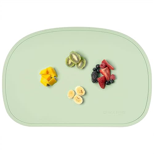 Simka Rose Silicone Baby Placemats That Stick to Table - Silicone Placemats for Toddlers Non Slip with Raised Edges - Kids Placemats for Dining Table Restaurants and Travel - Dishwasher Safe (Sage)
