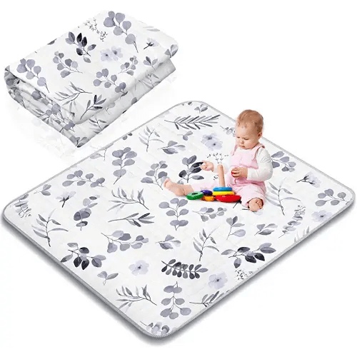 Watercolor Leaf Theme Portable Baby Play Mat, 43 x 43 Inch Washable Foldable Crawling Mat, Non Slip Playmat for Babies, Kids Play Mats Pad for Floor Playpen Toddler Infants Tummy Time Activity