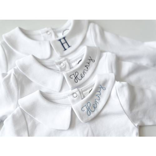 Custom Name Collar | Embroidered Peter Pan Collar | Collared Undershirt | Boys Undershirt | long sleeve baby boy | personalized undershirt